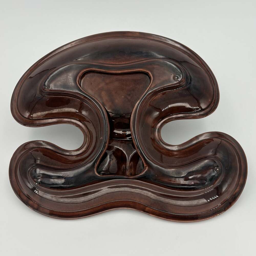 MCM Brown Drip Glaze Relish Platter 3 Bowl Ceramic Serving Tray 1960s - Picture 8 of 9